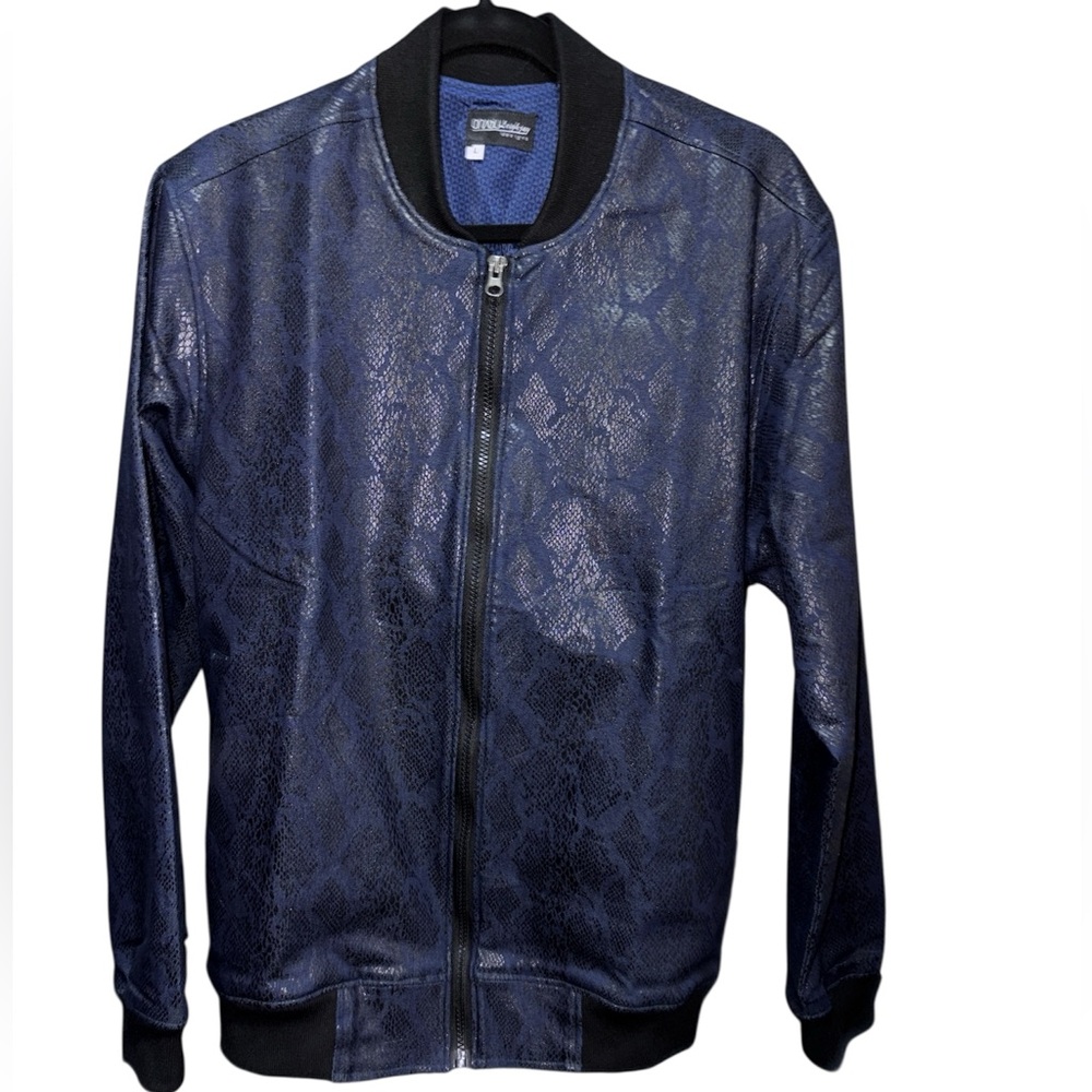 Members Only Blue Bomber Jacket with Metallic Finish